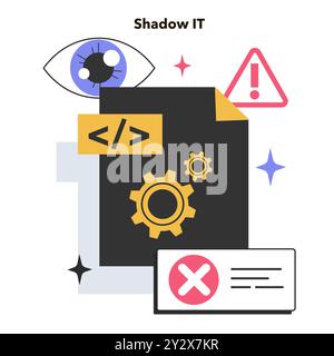 Shadow IT. Corporate computer systems designed to address the flaws in centralized information system. Software employee uses without IT approval. Flat vector illustration Stock Vector