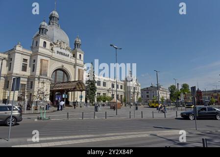 The front entrance to Lviv railway station, Ukraine, May 2024 Stock Photo