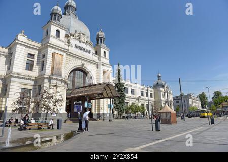 The front entrance to Lviv railway station, Ukraine, May 2024 Stock Photo