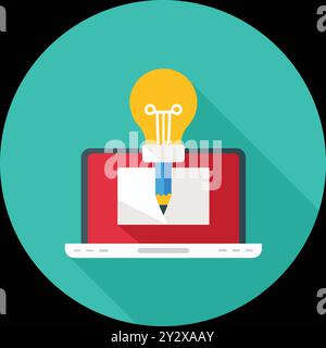 Creative Design Concept with Light Bulb and Laptop Illustration Stock Vector