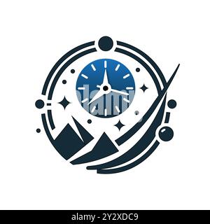Space Exploration Time Concept with Clock and Planetary Design Stock Vector