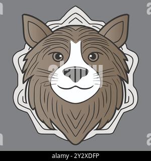 Cute Wolf Face Cartoon Illustration with Decorative Background Stock Vector