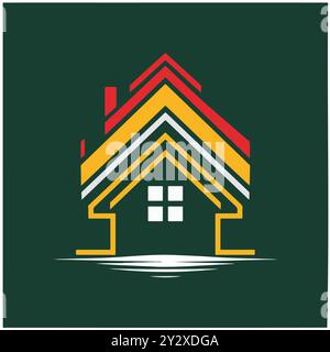 Modern Real Estate Logo with Colorful Roof Lines and House Silhouette Stock Vector