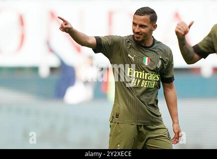 Milano, Italia. 06th May, 2023. Foto Spada/LaPresse 06 Maggio 2023 - Milano, Italia - sport, calcio -Ac Milan vs Lazio - Campionato italiano di calcio Serie A TIM 2022/2023 - Stadio San Siro Nella foto: Ismael Bennacer (A.c. Milan);esultanza dopo gol 1-0 May 06, 2023 Milan, Italy - sport, calcio - Ac Milan vs Lazio - Serie A Football Championship 2022/2023 - San Siro Stadium . In the pic : Ismael Bennacer (A.c. Milan); celebrates after scoring 1-0 Credit: LaPresse/Alamy Live News Stock Photo