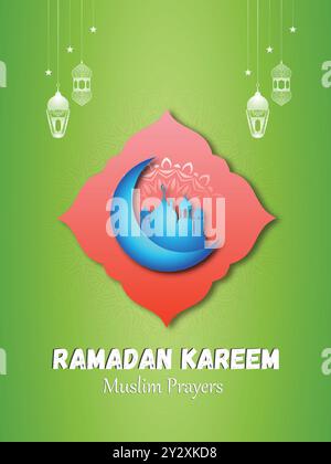 Ramadan Kareem's illustration design with different color Green Background Stock Vector