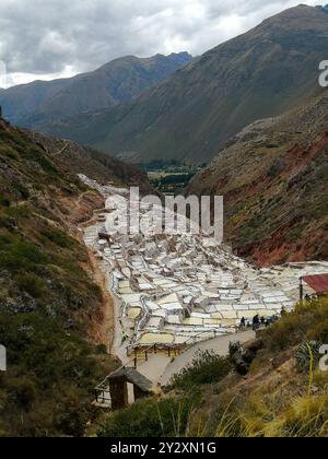 Aerial view of the Maras Salt Mines in the Sacred Valley, Peru, with ...