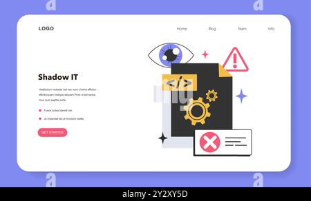 Shadow IT web banner or landing page. Corporate computer systems designed to address the flaws in centralized information system. Software employee uses without IT approval. Flat vector illustration Stock Vector