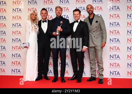 London, UK. 11 September 2024. (left-right) Danielle Harold, Ant McPartlin Danielle Harold, Declan Donnelly and Marvin Humes, winners of the Entertainment Award for I'm a Celebrity... Get Me Out of Here! attending the National Television Awards at the O2 Arena, London. Photo credit should read: Matt Crossick/Empics/Alamy Live News Stock Photo