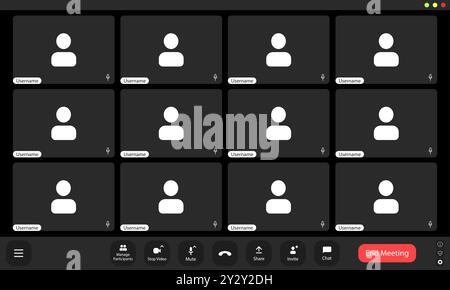 Empty video call interface with participant icons and muted audio controls during an online meeting session. Stock Vector