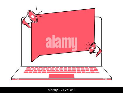 Speech messages on a laptop with a loudspeaker Stock Vector