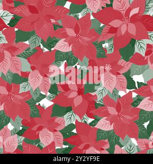 This poinsettia themed seamless pattern is suitable for cards, gift wrap, holiday invitations and fabric pattern. Perfect for florists, event planners Stock Vector