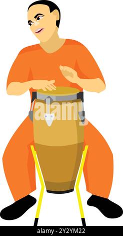 Man Playing Bongo Drum Music Stock Vector