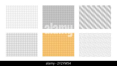 Set of bamboo weaving and herringbone pattern broken twill weave seamless. print for Fashion accessory clothing technical illustration. Vector Black grey beige lines flat sketch outline isolated Stock Vector