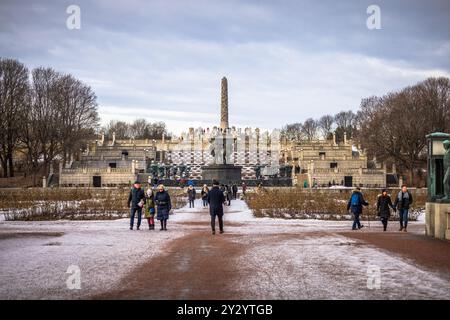 Oslo - February 11 2023: Statues in the famous Vigeland Park in Oslo, Norway Stock Photo