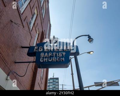 Atlanta, Ga, USA. 10th Sep, 2024. Ebenezer Baptist Church in Atlanta is a historic megachurch, co-pastored by Dr. Martin Luther King Jr. from 1960-1968. It hosted the funerals of King and John Lewis and is led by Senator Raphael Warnock. (Credit Image: © Walter G. Arce Sr./ASP via ZUMA Press Wire) EDITORIAL USAGE ONLY! Not for Commercial USAGE! Stock Photo