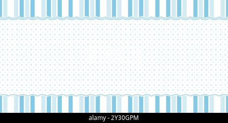 a blue and white striped with a border polka dots isolated white backgrounds for baby card, baby shower invitation, decoration event birthday Stock Vector