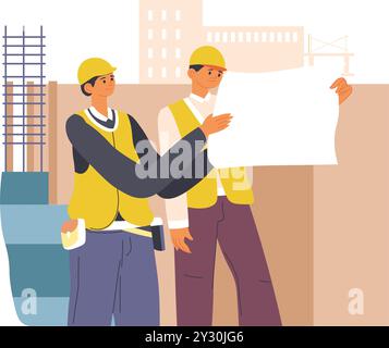 Construction Workers With Blueprint vector Stock Vector