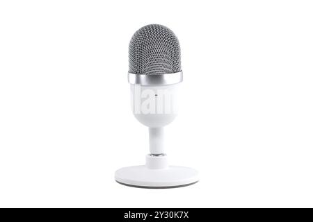 High-quality studio microphone on a white background, perfect for podcasting, voice recording, and broadcasting. Represents audio technology and sound Stock Photo