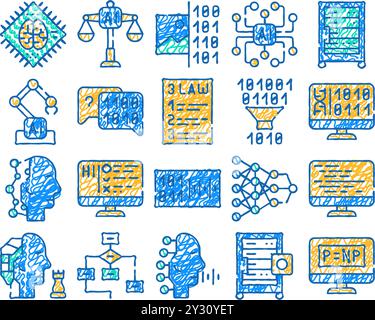 Artificial Intelligence Binary Code doodle icon hand drawn illustration ...