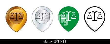 Law firm jurisdiction place map location attorney pinpoint justice legal corporation design set collection Stock Vector