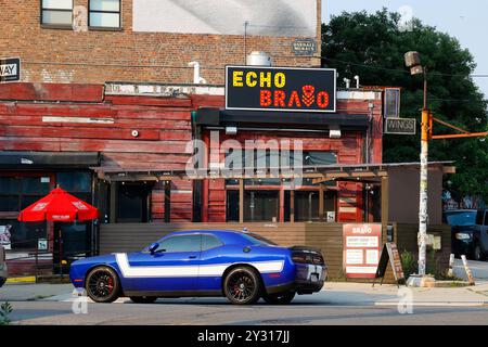 Echo Bravo, 445 Troutman St, Brooklyn. NYC storefront photo of a American sports bar in the Bushwick neighborhood. Stock Photo