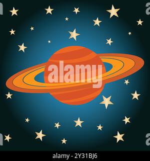 Planet Saturn on a blue background with stars Stock Vector