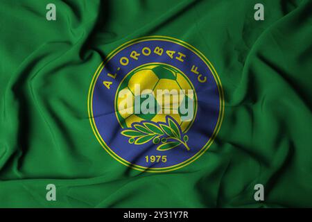 pringsewu, Lampung; September 12, 2024; flag logo texture selective focus AL-OROBAH FC, football team from the Saudi Arabian league. 3d illustration Stock Photo