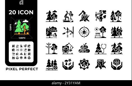 Tree services black glyph icons set on white space Stock Vector