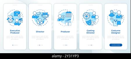Film crew management blue onboarding mobile app screen Stock Vector