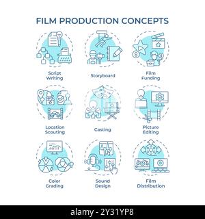 Film production multi color concept icons Stock Vector