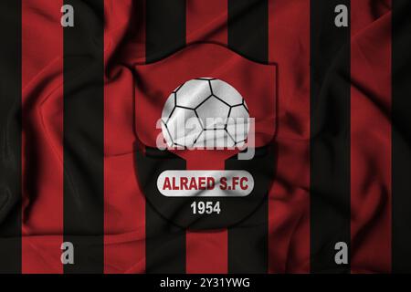 pringsewu, Lampung; September 12, 2024; flag logo texture selective focus ALRAED S FC, football team from the Saudi Arabian league. 3d illustration Stock Photo