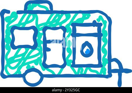 trailer with water icon doodle illustration Stock Vector