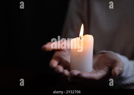 Hands folded in prayer concept for faith, Religious young woman praying to God in the morning, spirtuality and religion, Religious concepts. Stock Photo