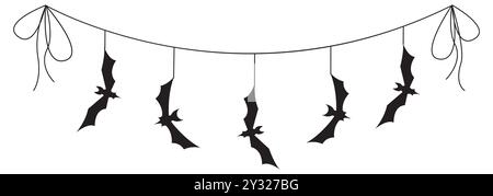 Halloween party decoration silhouette garland with bats. Cute Jack O Lantern Evil Pumpkin Garland for Halloween. Simple banner hanging party classy Stock Vector