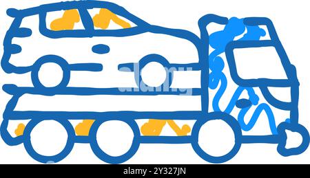 tow truck transportation electric car icon doodle illustration Stock Vector