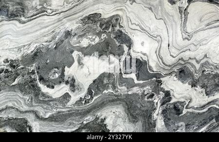 Close up veining of Silver stream marble natural pattern. Panda marble. White, grey, and black color, wavy and curvy. Marble natural seamless texture Stock Photo