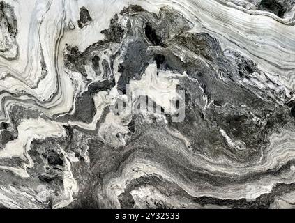 Close up veining of Silver stream marble natural pattern. Panda marble. White, grey, and black color, wavy and curvy. Marble natural seamless texture Stock Photo