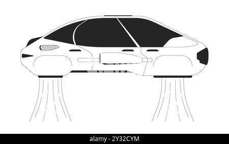Flying car driverless black and white 2D line object Stock Vector