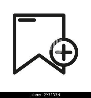 Bookmark icon design. Simple plus symbol. Minimalist vector style. Black outline graphic. Stock Vector