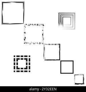 Abstract square frames. Varied black and white borders. Geometric and grunge style. Vector decorative shapes. Stock Vector