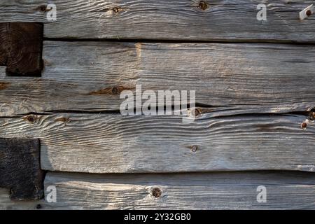 old wooden log wall texture background outdoors Stock Photo