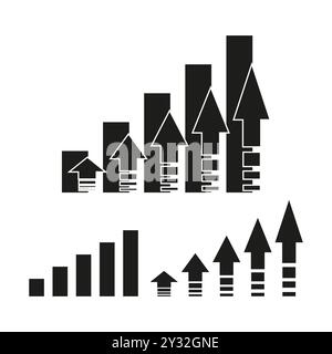 Growth chart icon. Rising arrow symbol. Business progress graphic. Increasing bar vector. Stock Vector