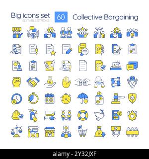 Collective bargaining RGB color icons set Stock Vector