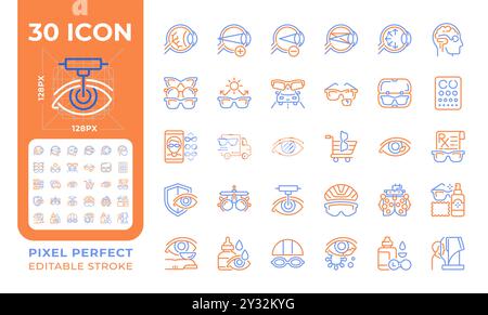 Eye care two color line icons set Stock Vector