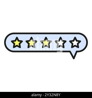 Five star rating icon. Three yellow stars, two white stars. Feedback bubble outline. Vector illustration. Stock Vector