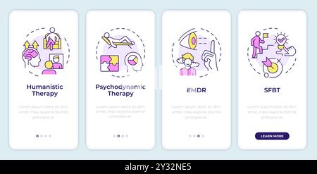 Types of psychotherapy onboarding mobile app screen Stock Vector