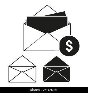 Envelope with money icon. Financial transaction symbol. Payment by mail graphic. Vector communication sign. Stock Vector