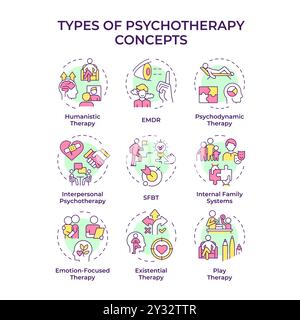 Types of psychotherapy multi color concept icons Stock Vector