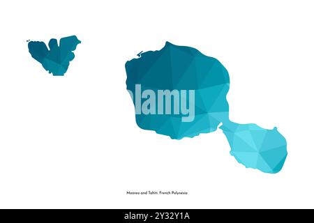 Vector isolated illustration icon with simplified blue silhouette of Tahiti and Moorea islands map. Part of French Polynesia. Polygonal geometric styl Stock Vector