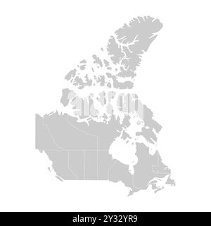 Vector modern illustration. Simplified isolated administrative map of Canada in grey colors. White background and outline of provinces borders like On Stock Vector